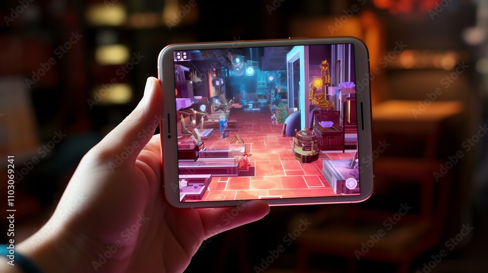 Immersive Augmented Reality Gaming Interaction on a Cutting Edge Smartphone Device Showcasing the Future of Mobile Technology and Interactive Digital Entertainment Immersive Augmented Reality Gaming Interaction on a Cutting Edge Smartphone Device Showcasing the Future of Mobile Technology and Interactive Digital Entertainment