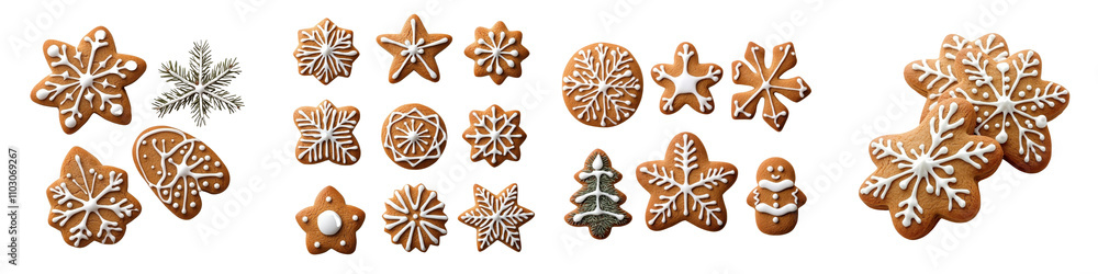 Gingerbread cookies, isolated on white background. Collection PNG. Gingerbread cookies, isolated on white background. Collection PNG.