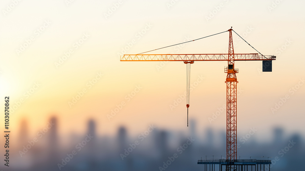 construction crane stands tall against sunset skyline, symbolizing urban development and progress. silhouette highlights industrial landscape construction crane stands tall against sunset skyline, symbolizing urban development and progress. silhouette highlights industrial landscape