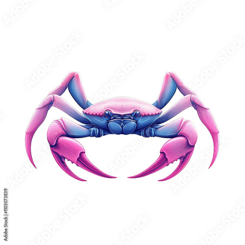 A pink and blue crab is shown on a white background Transparent Background photo