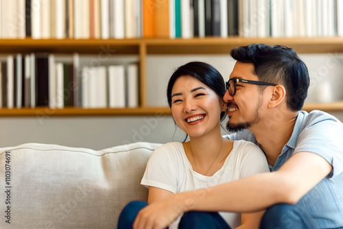 Happy Couple Relaxing Together on a Cozy Couch in a Modern Living Room