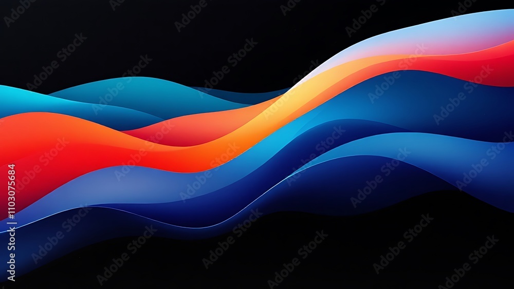 Naklejka premium Vibrant orange teal white psychedelic grainy gradient color flow wave on black background, music cover dance party poster design