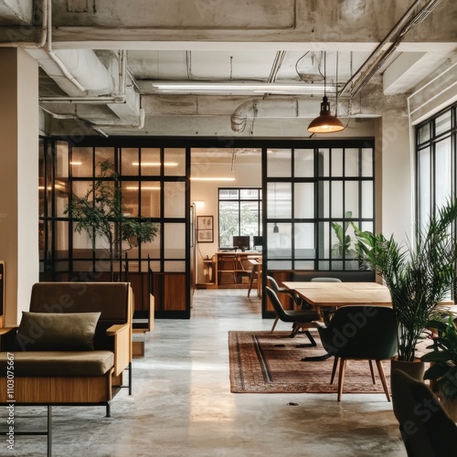 Wallpaper Mural Bright and spacious coworking area features contemporary furniture, large windows, and plants to create an inspiring environment. Various seating arrangements enhance teamwork and focus Torontodigital.ca