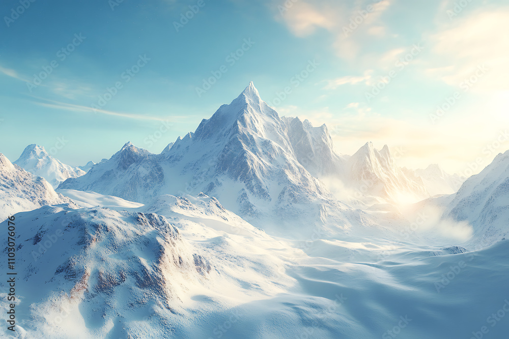 Majestic snow-covered mountains under a clear blue sky, with soft sunlight reflecting off the icy peaks. A serene and timeless winter wonderland Majestic snow-covered mountains under a clear blue sky, with soft sunlight reflecting off the icy peaks. A serene and timeless winter wonderland