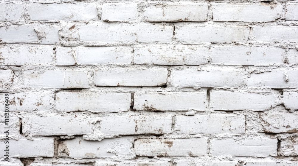 Obraz premium White brick wall backdrop with a textured surface providing extensive blank space ideal for text or product placement