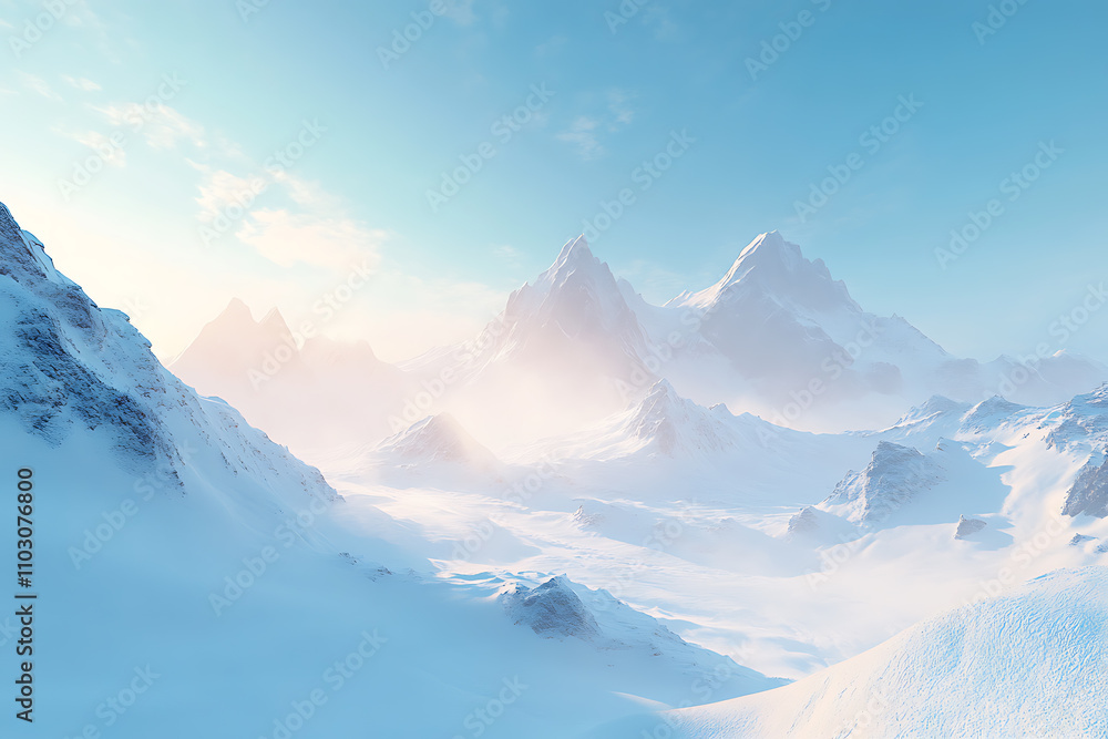Majestic snow-covered mountains under a clear blue sky, with soft sunlight reflecting off the icy peaks. A serene and timeless winter wonderland Majestic snow-covered mountains under a clear blue sky, with soft sunlight reflecting off the icy peaks. A serene and timeless winter wonderland