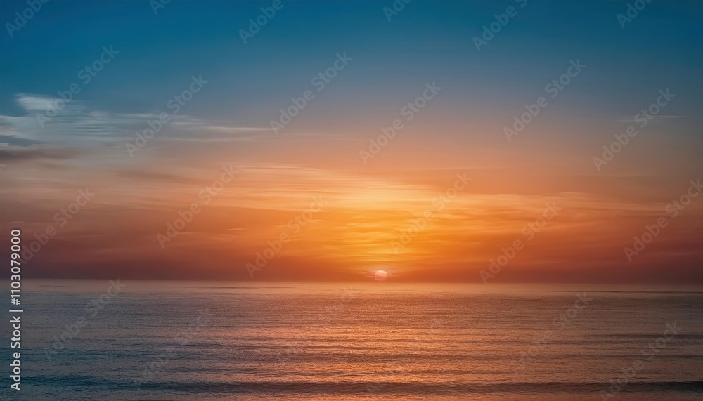 Golden Hour Horizon: A breathtaking sunset casts a warm glow over a vast expanse of ocean, painting the sky with vibrant hues of orange, pink, and purple. The sun dips below the horizon.