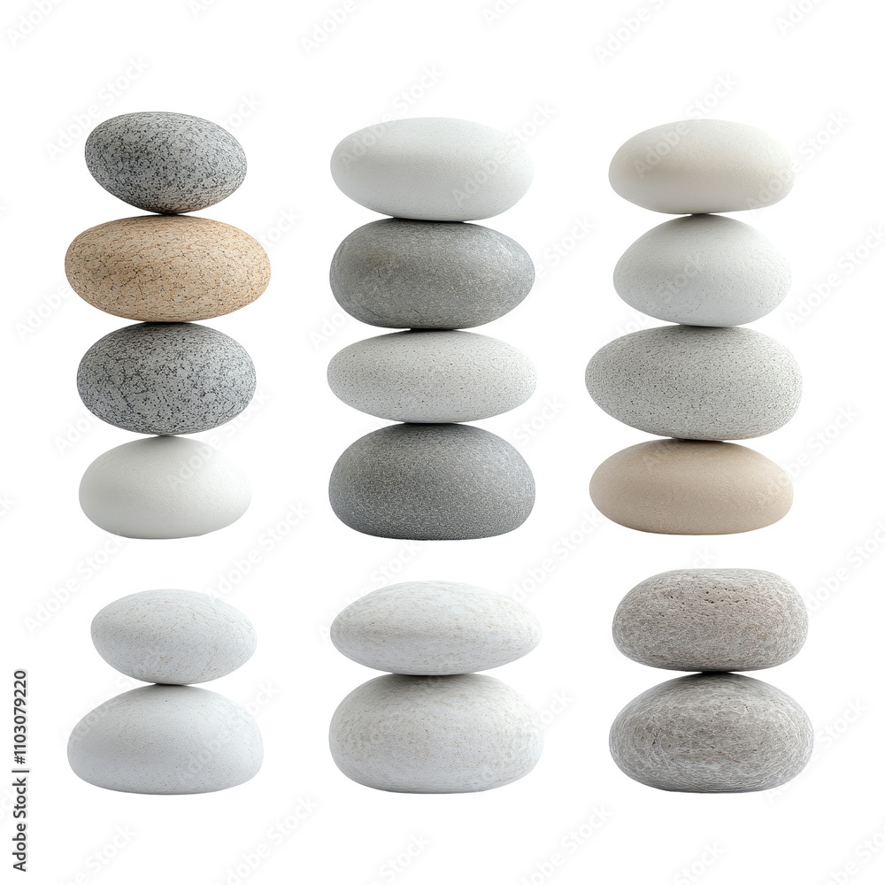 A set of six white and gray rocks stacked on top of each other Transparent Background A set of six white and gray rocks stacked on top of each other Transparent Background