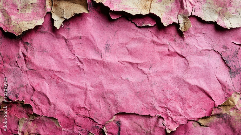 Tattered pink paper backdrop with a textured surface, featuring a designated area for text insertion, ideal for creative projects and designs.