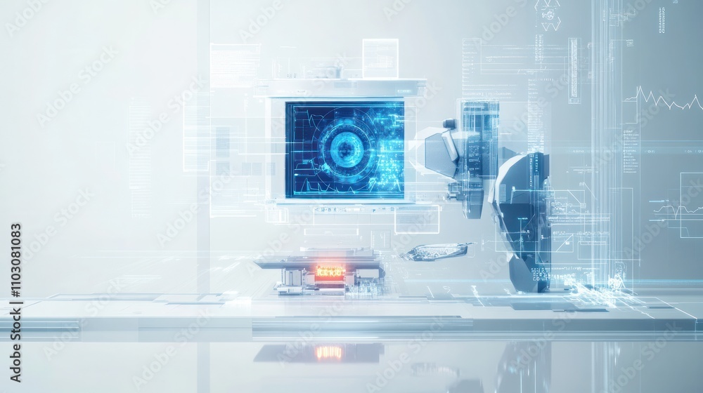 medical device in action, with a glowing interface projecting medical imaging results medical device in action, with a glowing interface projecting medical imaging results
