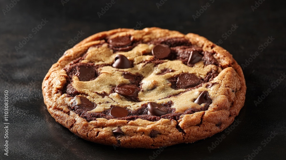 Gooey chocolate chip cookie showcasing a soft, chewy texture and rich, melty chocolate against a dramatic dark backdrop, perfect for sweet cravings. Gooey chocolate chip cookie showcasing a soft, chewy texture and rich, melty chocolate against a dramatic dark backdrop, perfect for sweet cravings.