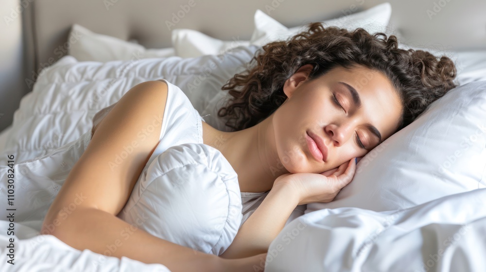 Person Lying Awake in Bed, Eyes Closed, Showing Signs of Sleep Disorder and Restlessness Person Lying Awake in Bed, Eyes Closed, Showing Signs of Sleep Disorder and Restlessness