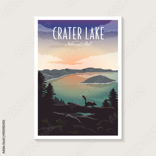Crater lake National park poster vector illustration design, beautiful lake scenery poster design