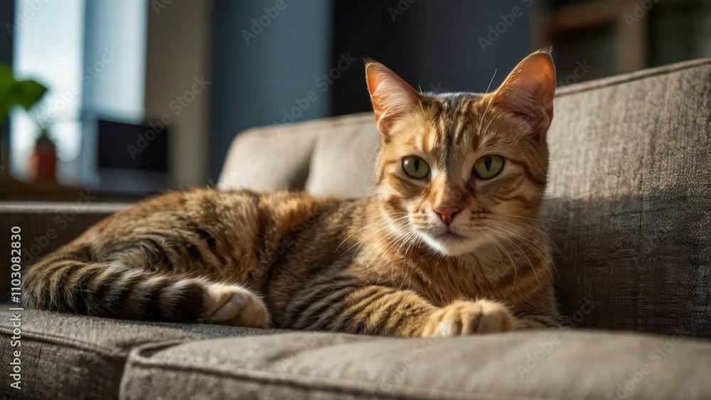Cat relaxing on sofa, domestic animal, close-up. Cat relaxing on sofa, domestic animal, close-up.