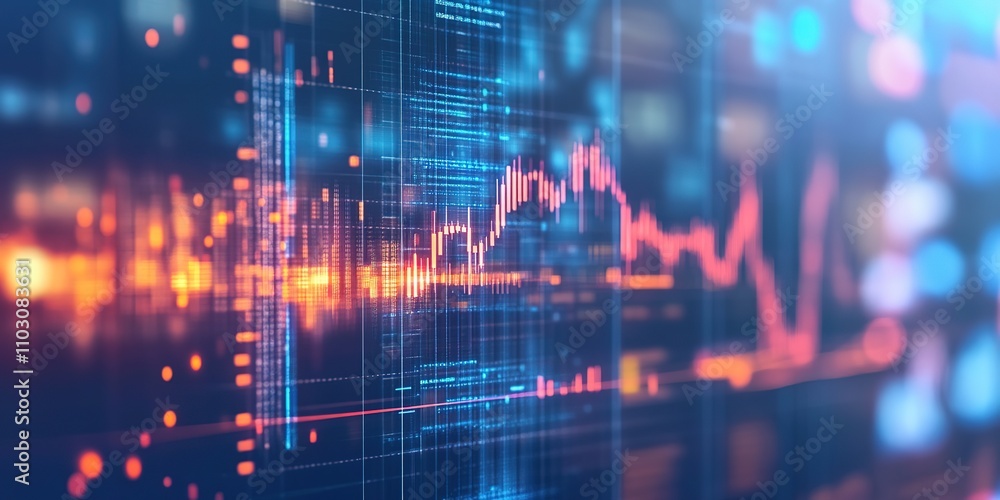 Dynamic digital financial chart with glowing lines on blue Dynamic digital financial chart with glowing lines on blue