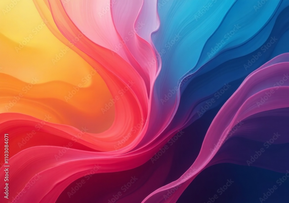 Obraz premium Colorful wave patterns blend harmoniously in abstract artwork featuring smooth transitions