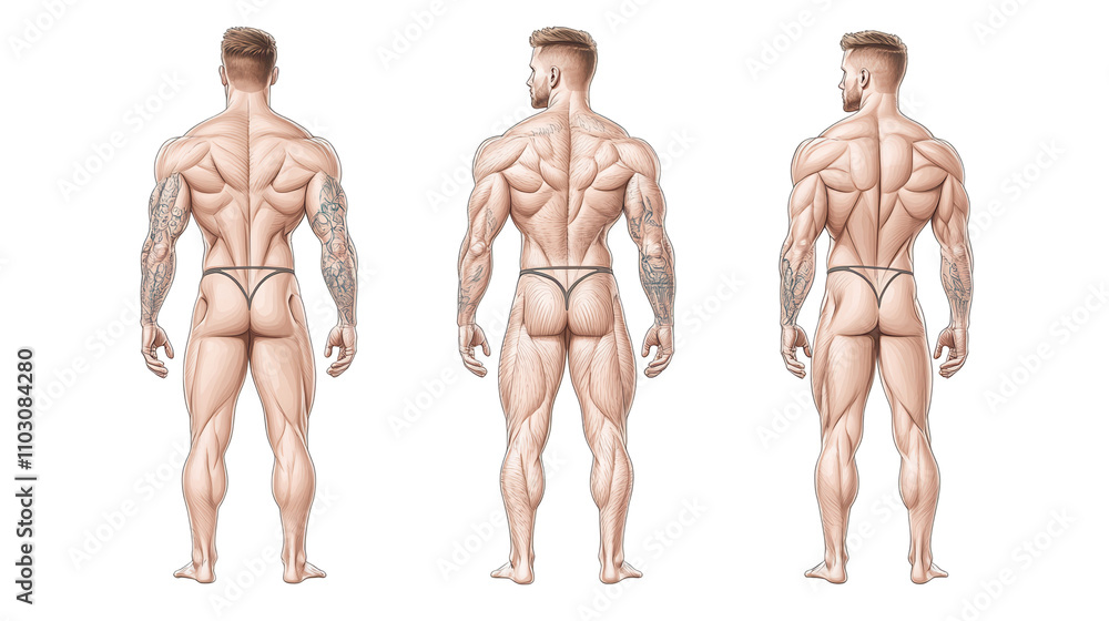 Three men are shown in a row, each with a different amount of muscle Transparent Background Three men are shown in a row, each with a different amount of muscle Transparent Background