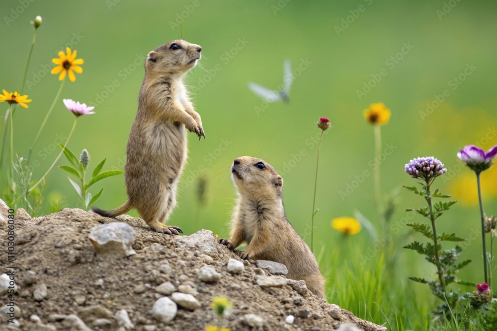 Fototapeta premium Prairie dogs, genus Cynomys outdoors in nature