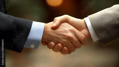 Business handshake between two men in an office setting professional environment close-up view of partnership agreement