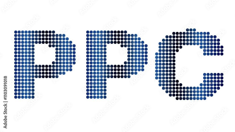Animated PPC text and motion effect title with dots on white background. Proress Format. Animated PPC text and motion effect title with dots on white background. Proress Format.