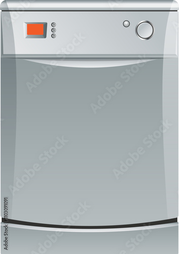Dishwasher machine. Kitchen device. Cartoon household appliance