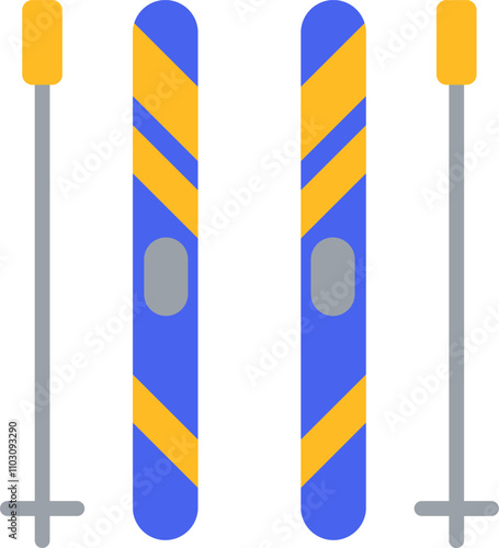 Ski cartoon icon. Blue winter sport symbol