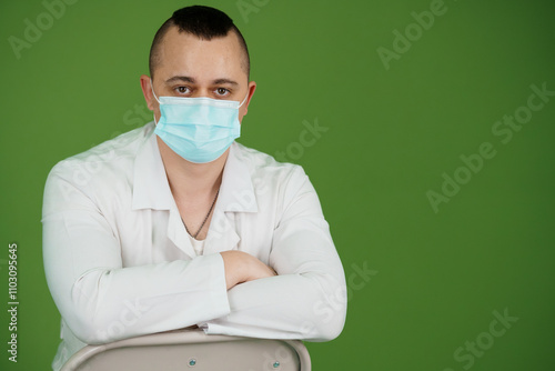 Tableau sur toile Healthcare Professional in Protective Mask with Green Background