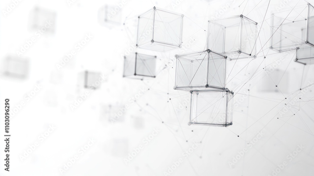 A clean white background with transparent 3D cubes symbolizing quantum computing floating in space A clean white background with transparent 3D cubes symbolizing quantum computing floating in space