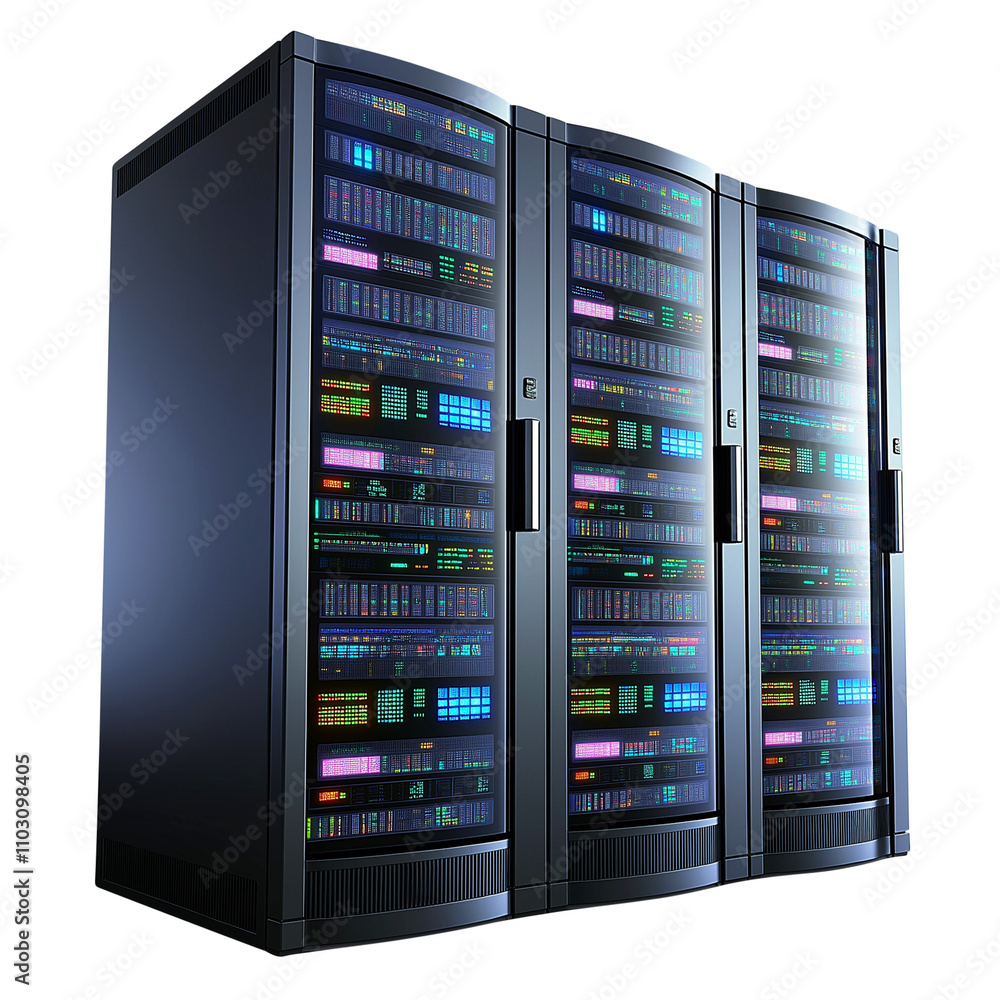 server rack with servers isolated on transparent white background, clipping path server rack with servers isolated on transparent white background, clipping path