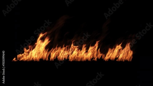 Continuous Loop Tilted Fire Flame Loop Pushed by Gentle Air with Alpha Background for VFX and Film Production.