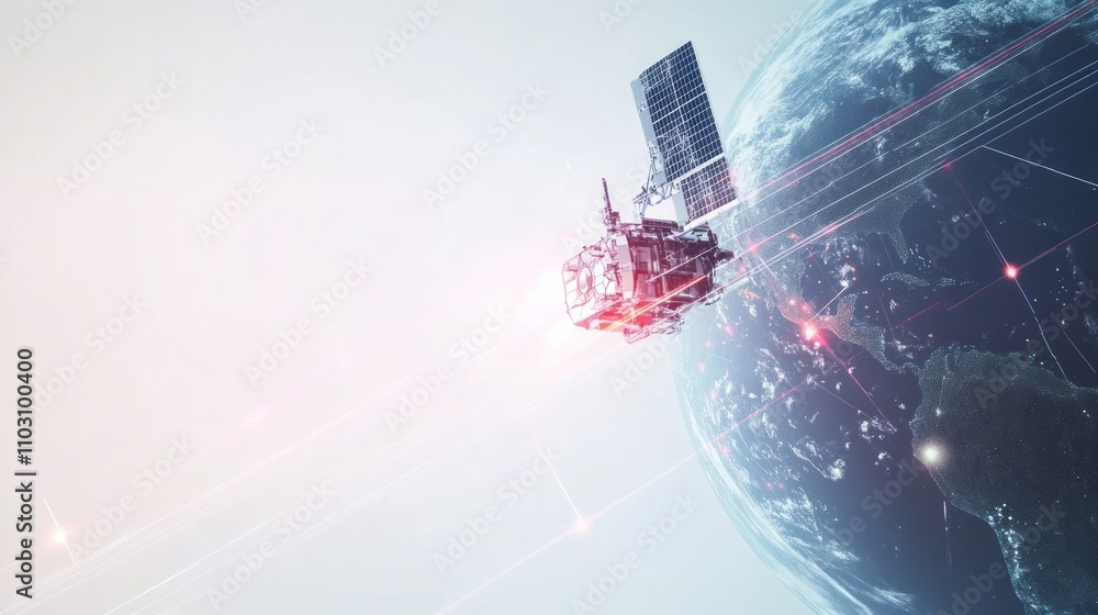 a sleek quantum communication satellite with communication beams radiating towards Earth, a sleek quantum communication satellite with communication beams radiating towards Earth,