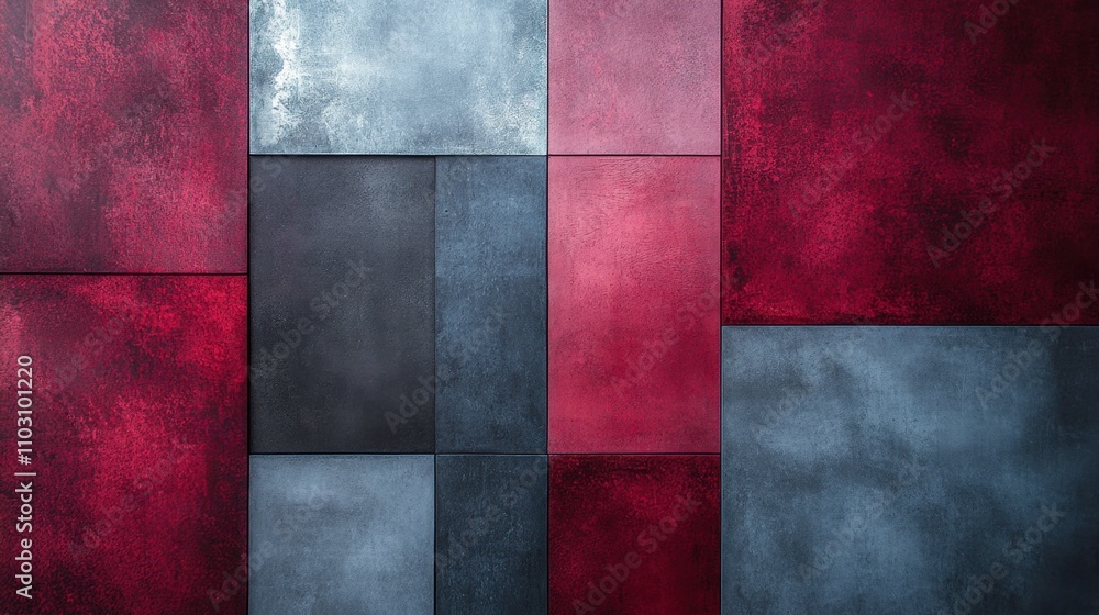 Abstract Colorful Textures of Gray and Red Panels on Wall Surface Abstract Colorful Textures of Gray and Red Panels on Wall Surface