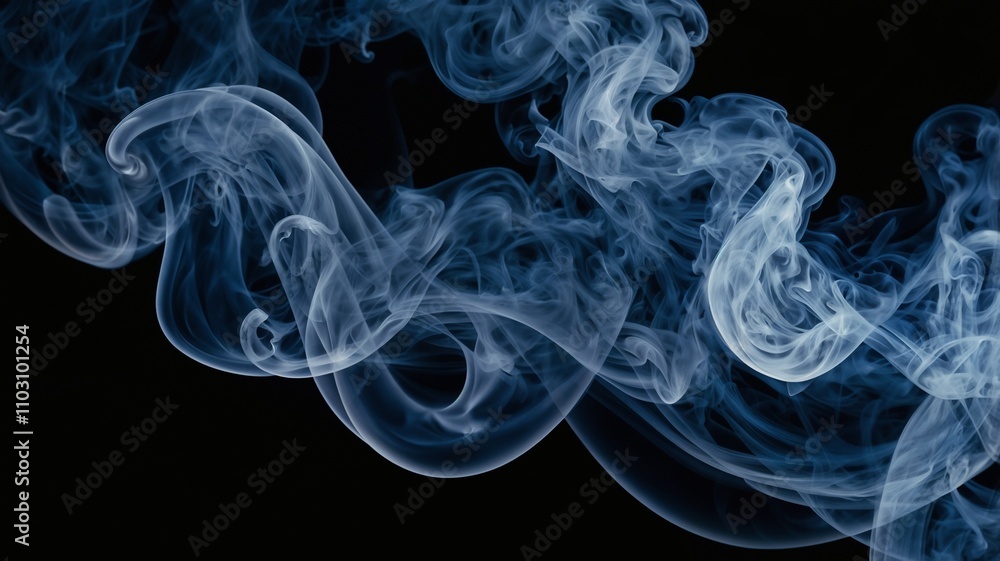 Fototapeta premium Abstract bright Blue smoke swirling on a black background, swirl, smoke, movement, dynamic, texture