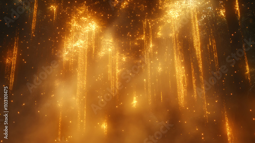 Enchanted Glow: Golden Sunlight Dancing Through Veils of Mist Creating a Magical Radiance