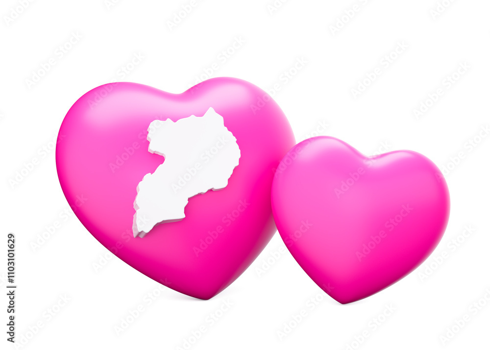 Shiny Pink Hearts With White Map Of Uganda Isolated On White Background 3d Illustration Shiny Pink Hearts With White Map Of Uganda Isolated On White Background 3d Illustration