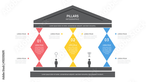 three pillars Infographic diagram chart template for business presentation vector illustration.