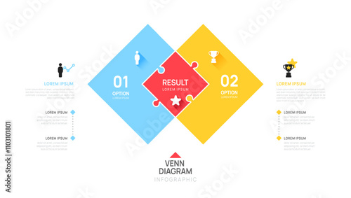 jigsaw triangle Venn diagram Infographic chart template for business start up presentation with venn diagram elements vector illustration.