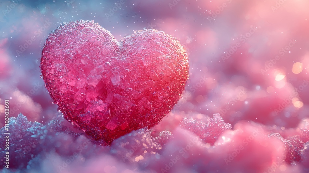 A beautifully detailed ice heart resting on a frosty pink surface, capturing a moment of delicate beauty and transient emotions. A beautifully detailed ice heart resting on a frosty pink surface, capturing a moment of delicate beauty and transient emotions.