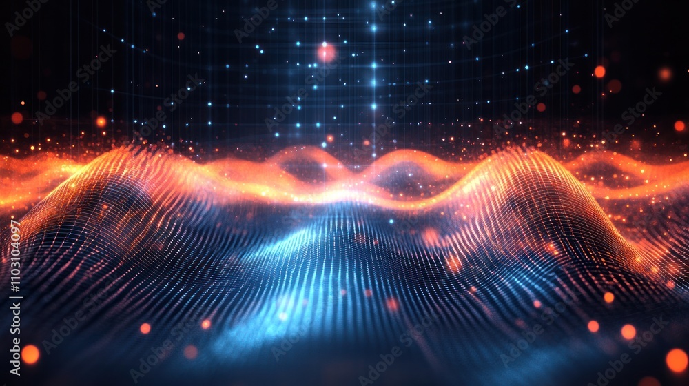 waves overlapping and forming interference patterns on a dark background with a glowing waves overlapping and forming interference patterns on a dark background with a glowing