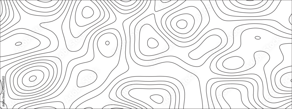 Fototapeta premium Abstract background with vector illustration of topographic line contour map, black-white design. Exploring the Intersection of Topography and Topology. Geographical map shades