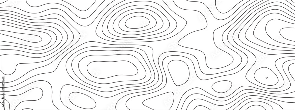Fototapeta premium Abstract background with vector illustration of topographic line contour map, black-white design. Exploring the Intersection of Topography and Topology. Geographical map shades
