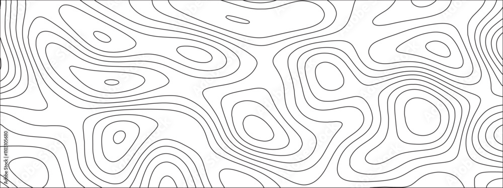 Fototapeta premium Abstract background with vector illustration of topographic line contour map, black-white design. Exploring the Intersection of Topography and Topology. Geographical map shades