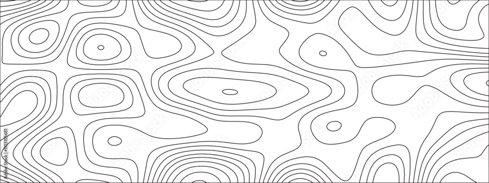 Fototapeta premium Abstract background with vector illustration of topographic line contour map, black-white design. Exploring the Intersection of Topography and Topology. Geographical map shades