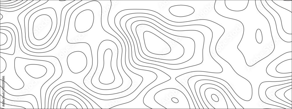 Naklejka premium Abstract background with vector illustration of topographic line contour map, black-white design. Exploring the Intersection of Topography and Topology. Geographical map shades