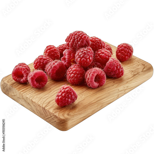 Wallpaper Mural Front view of a pile of cut raspberries on a wooden chopping board isolated on a white transparent background Torontodigital.ca