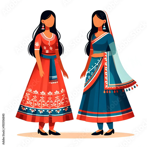 A Indian girl in traditional dress Vector illustration isolated on a white background generated by AI