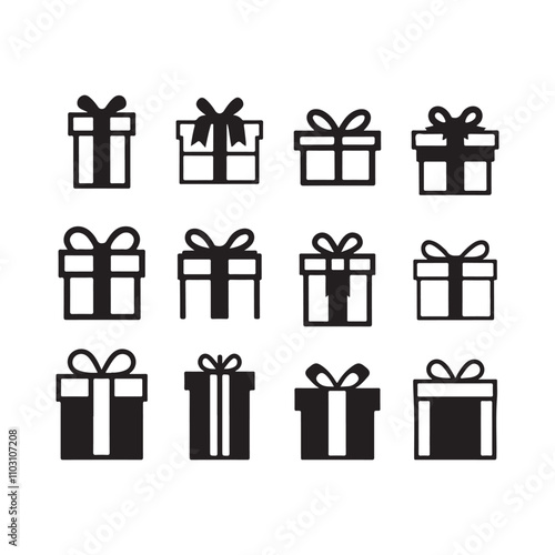 silhouette gift boxes set, present boxes icons sets, Christmas gift boxes, Gift boxes with ribbon icons Set, vector illustration, Surprising gift boxes, vector icons, vector symbol, Christmas gifts,