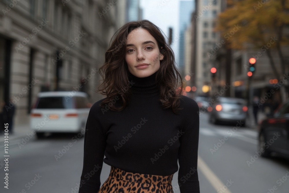 Stylish woman posing on a city street in autumn Stylish woman posing on a city street in autumn
