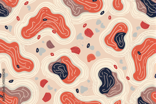 A vibrant and abstract pattern with flowing, wavy lines