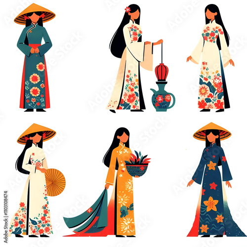 A Vietnamese girl in traditional dress Vector illustration  on a white background generated by AI